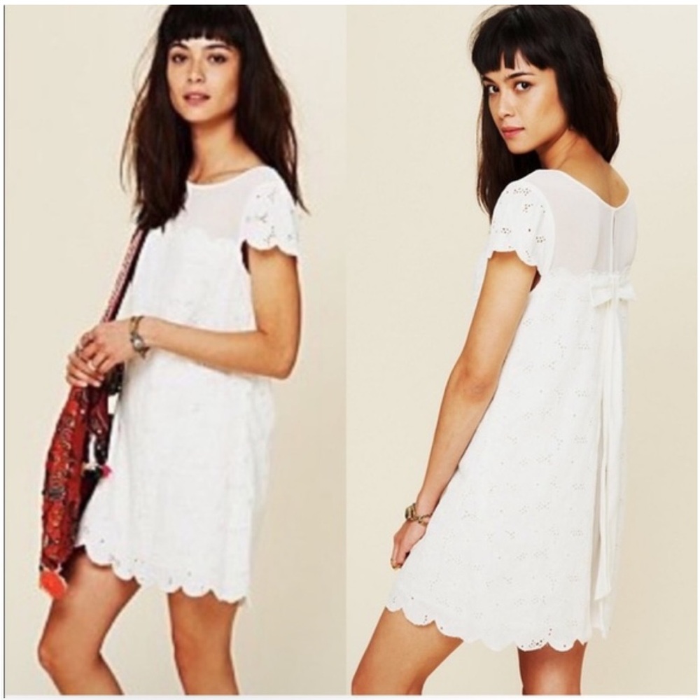 Free People Lace Eyelet Bow Mini Dress Size XS